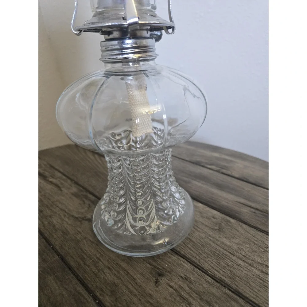 Vintage Lamplight Farms Clear Cut Glass Oil Lamp 17.5